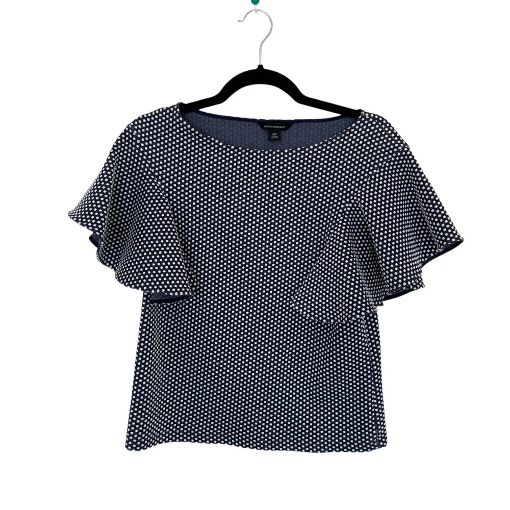 Women’s Banana Republic blouse XS blue and white ruffled sleeves top